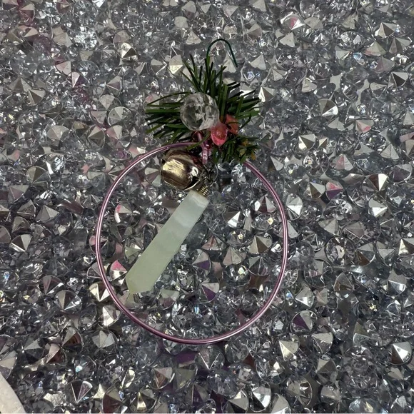 Ornament crystal  healing Pink Hoop Ornament with Frosted Crystal Pendant - Picture 4 of 5